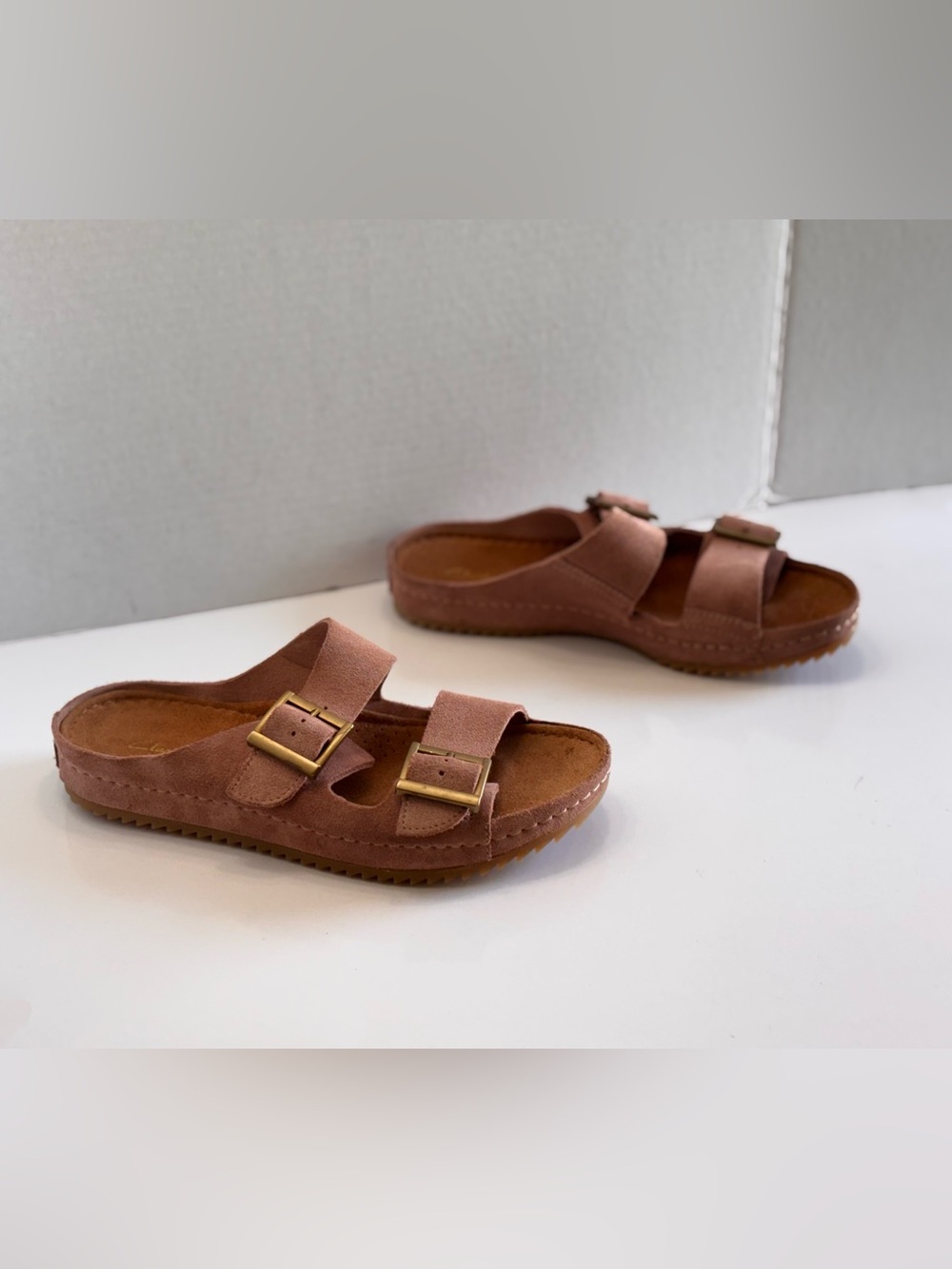 Clarks Brookleigh Sun Slides Women's 9M Dusty Rose Suede Straps Buckles Sandals - Picture 13 of 14